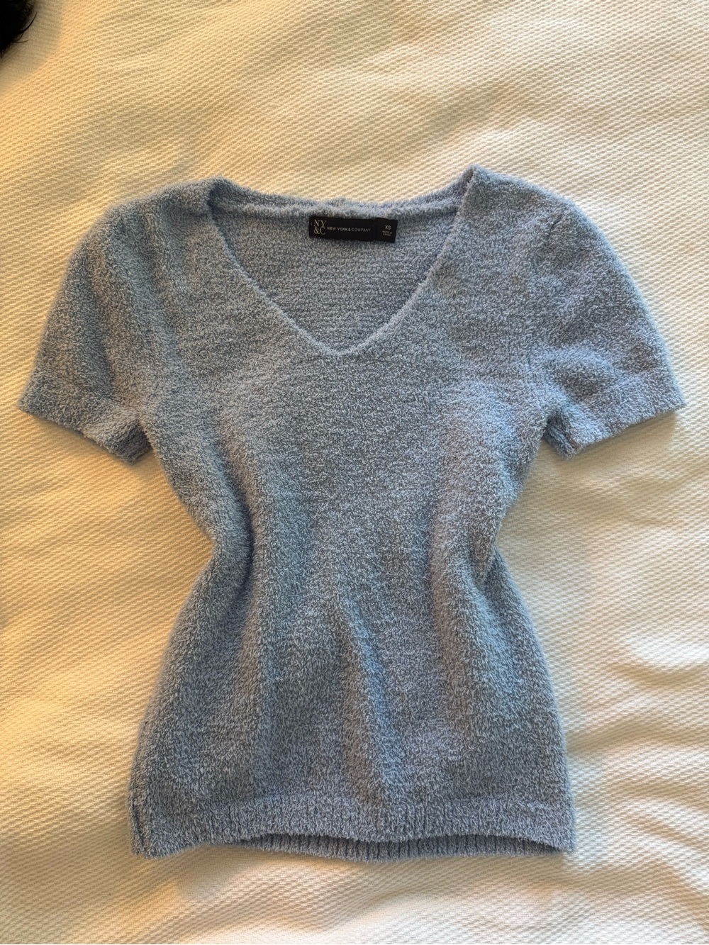 New York & Company Pale Blue Short-Sleeve V-Neck Sweater